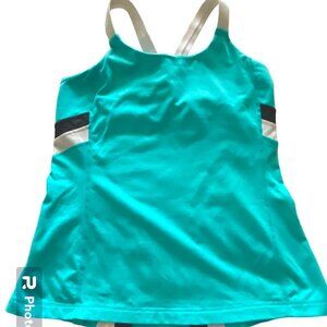 Lululemon Blue with Black/White Accents Tank w/ Built-in Bra White Straps
